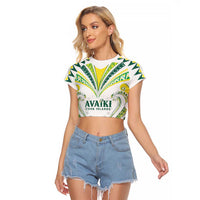 Custom Rugby Cook Islands Avaiki Raglan Cropped T Shirt White Kuki Airani Tribal Maori Inspired LT9 Female White - Polynesian Pride