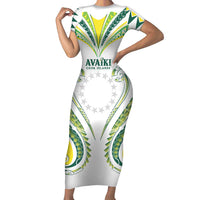 Custom Rugby Cook Islands Avaiki Short Sleeve Bodycon Dress White Kuki Airani Tribal Maori Inspired LT9 Long Dress White - Polynesian Pride