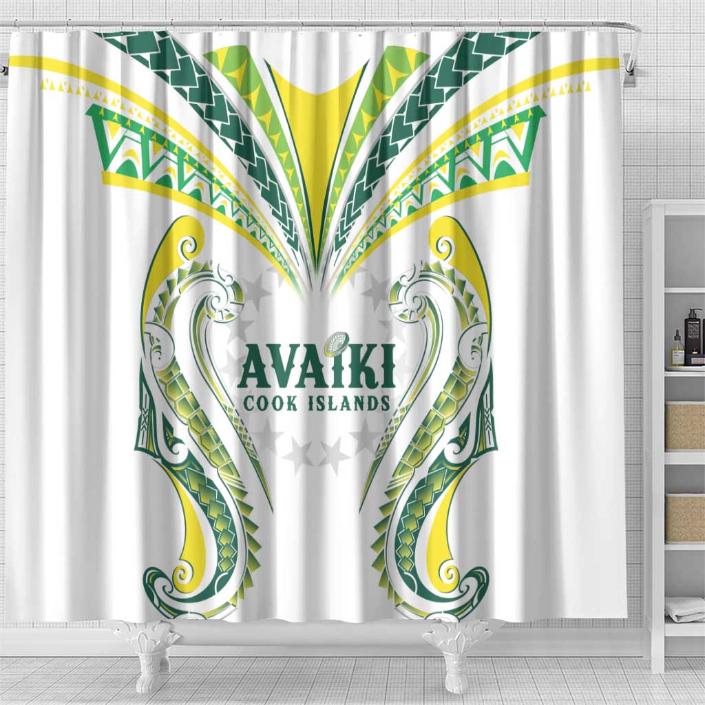 Rugby Cook Islands Avaiki Shower Curtain White Kuki Airani Tribal Maori Inspired - Polynesian Pride