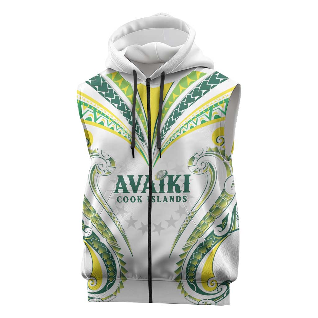 Custom Rugby Cook Islands Avaiki Sleeveless Zip Hoodie White Kuki Airani Tribal Maori Inspired LT9 White - Polynesian Pride