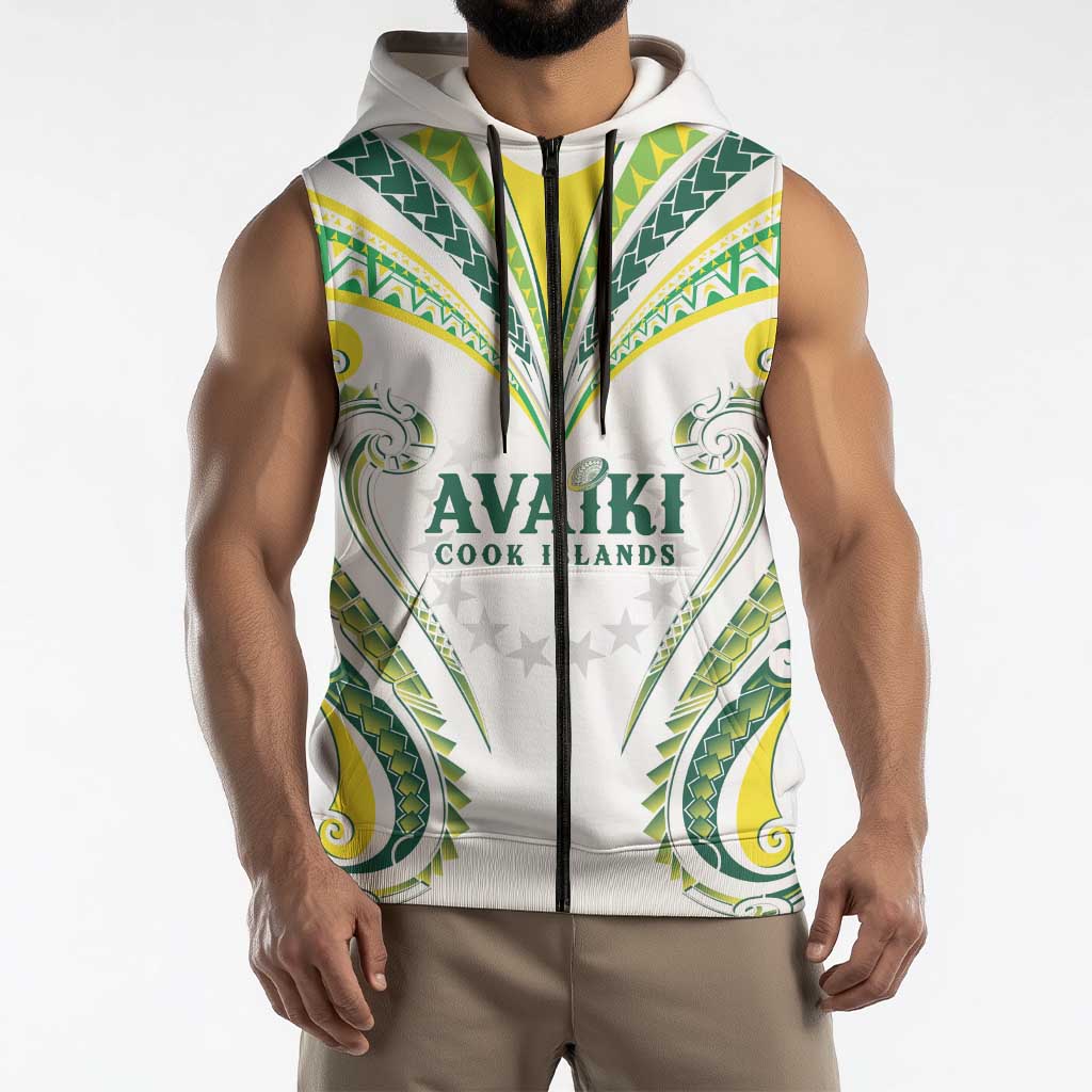 Custom Rugby Cook Islands Avaiki Sleeveless Zip Hoodie White Kuki Airani Tribal Maori Inspired LT9 - Polynesian Pride