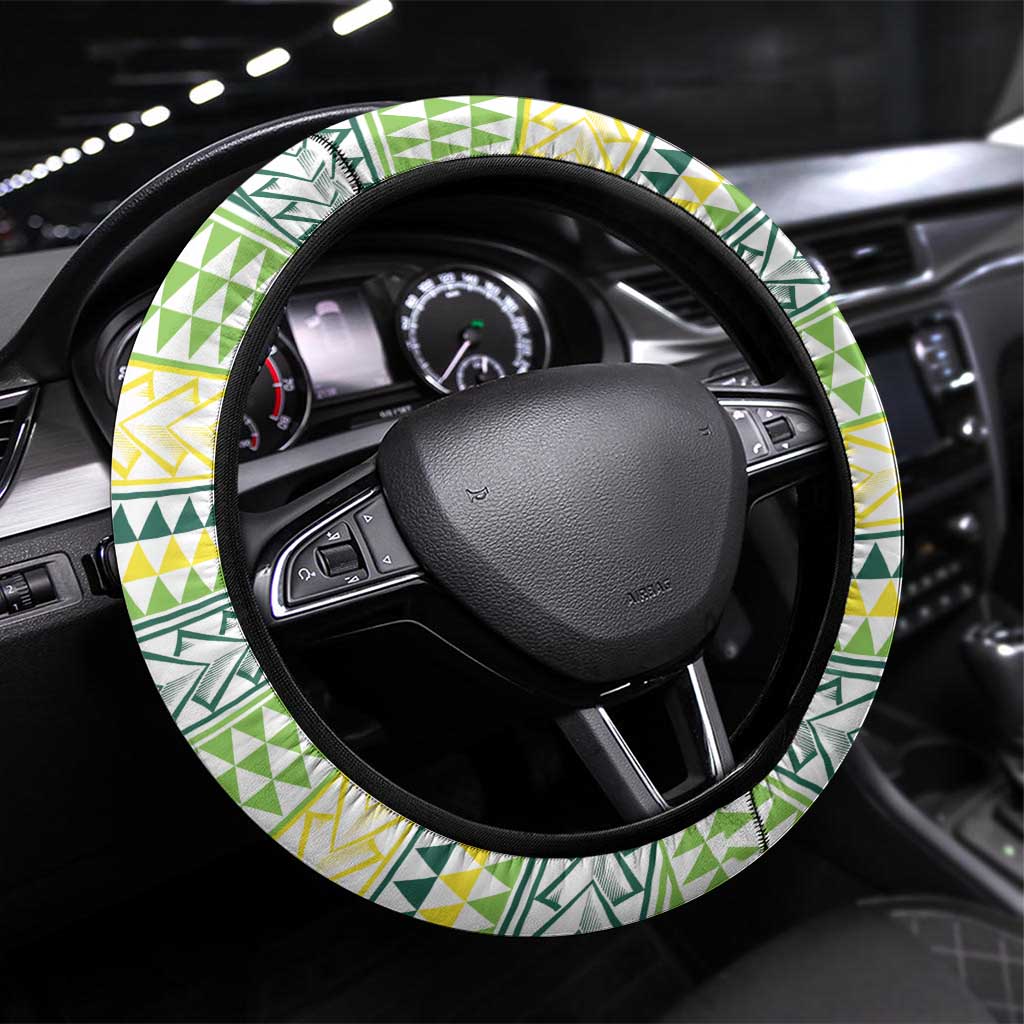 Rugby Cook Islands Avaiki Steering Wheel Cover White Kuki Airani Tribal Maori Inspired LT9 Universal Fit White - Polynesian Pride