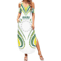 Custom Rugby Cook Islands Avaiki Summer Maxi Dress White Kuki Airani Tribal Maori Inspired LT9 Women White - Polynesian Pride