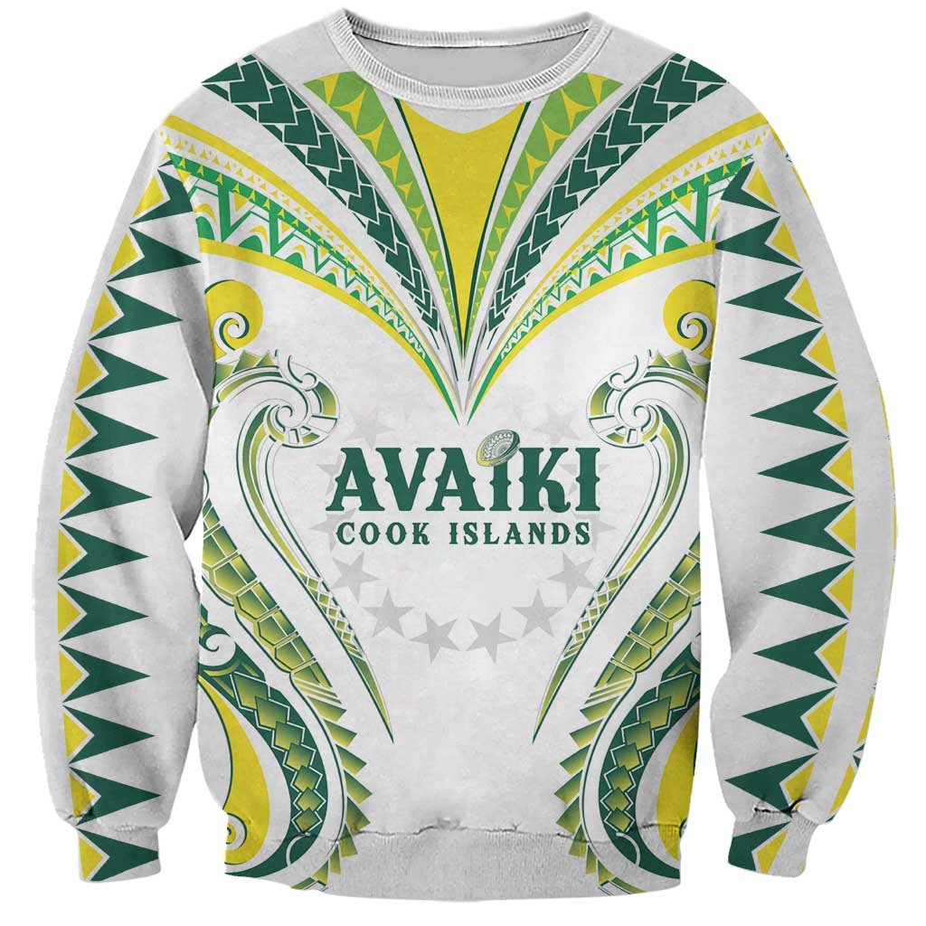Custom Rugby Cook Islands Avaiki Sweatshirt White Kuki Airani Tribal Maori Inspired LT9 Unisex White - Polynesian Pride