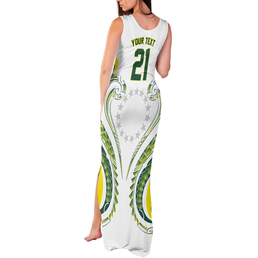 Custom Rugby Cook Islands Avaiki Tank Maxi Dress White Kuki Airani Tribal Maori Inspired LT9 - Polynesian Pride