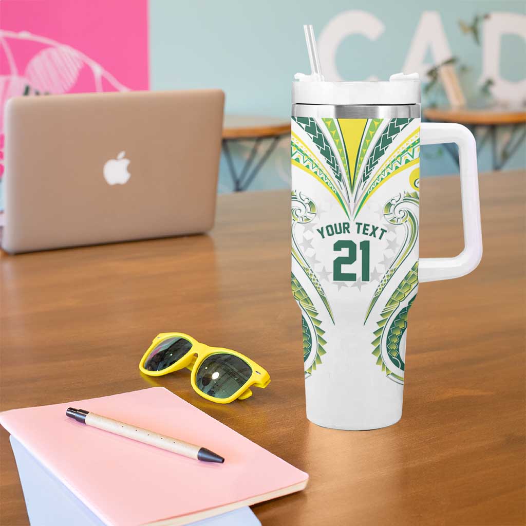 Custom Rugby Cook Islands Avaiki Tumbler With Handle White Kuki Airani Tribal Maori Inspired - Polynesian Pride