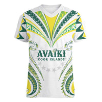 Custom Rugby Cook Islands Avaiki Women V-Neck T-Shirt White Kuki Airani Tribal Maori Inspired LT9 Female White - Polynesian Pride
