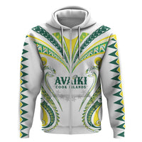 Custom Rugby Cook Islands Avaiki Zip Hoodie White Kuki Airani Tribal Maori Inspired LT9 Zip Hoodie White - Polynesian Pride