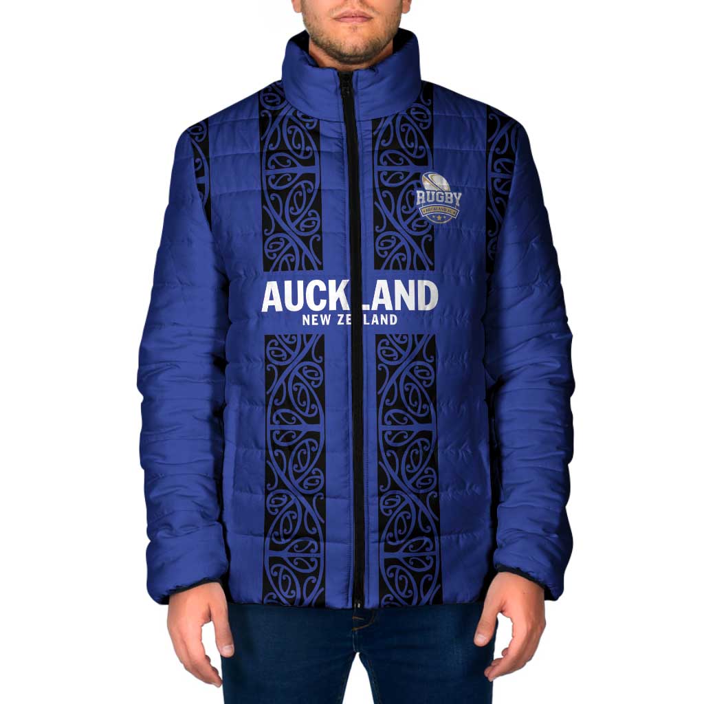 Custom Oceania Football NZ Auckland Padded Jacket Maori Tribal Pattern