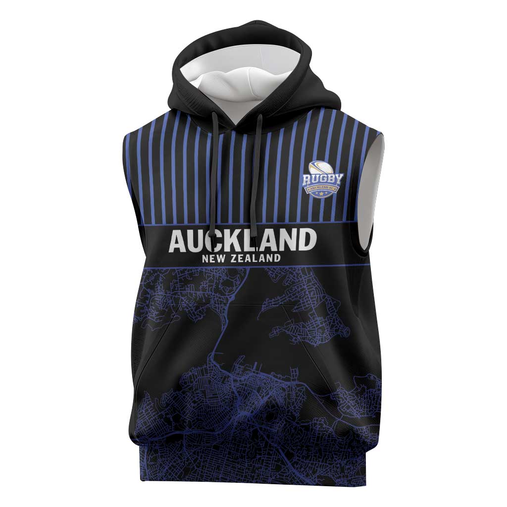 Custom Oceania Football NZ Auckland Sleeveless Hoodie Minimal City Map Style LT9 Blue - Polynesian Pride