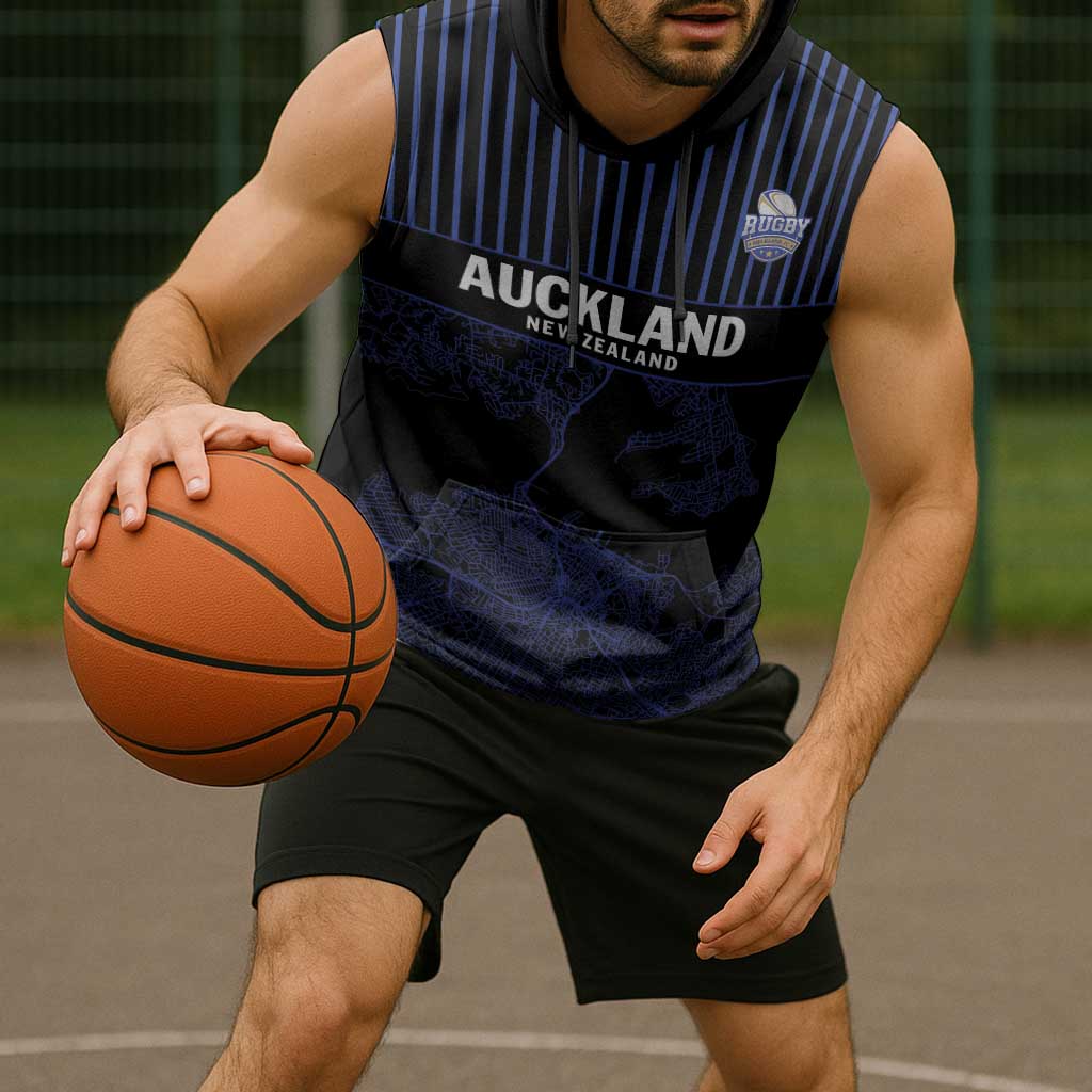 Custom Oceania Football NZ Auckland Sleeveless Hoodie Minimal City Map Style LT9 - Polynesian Pride