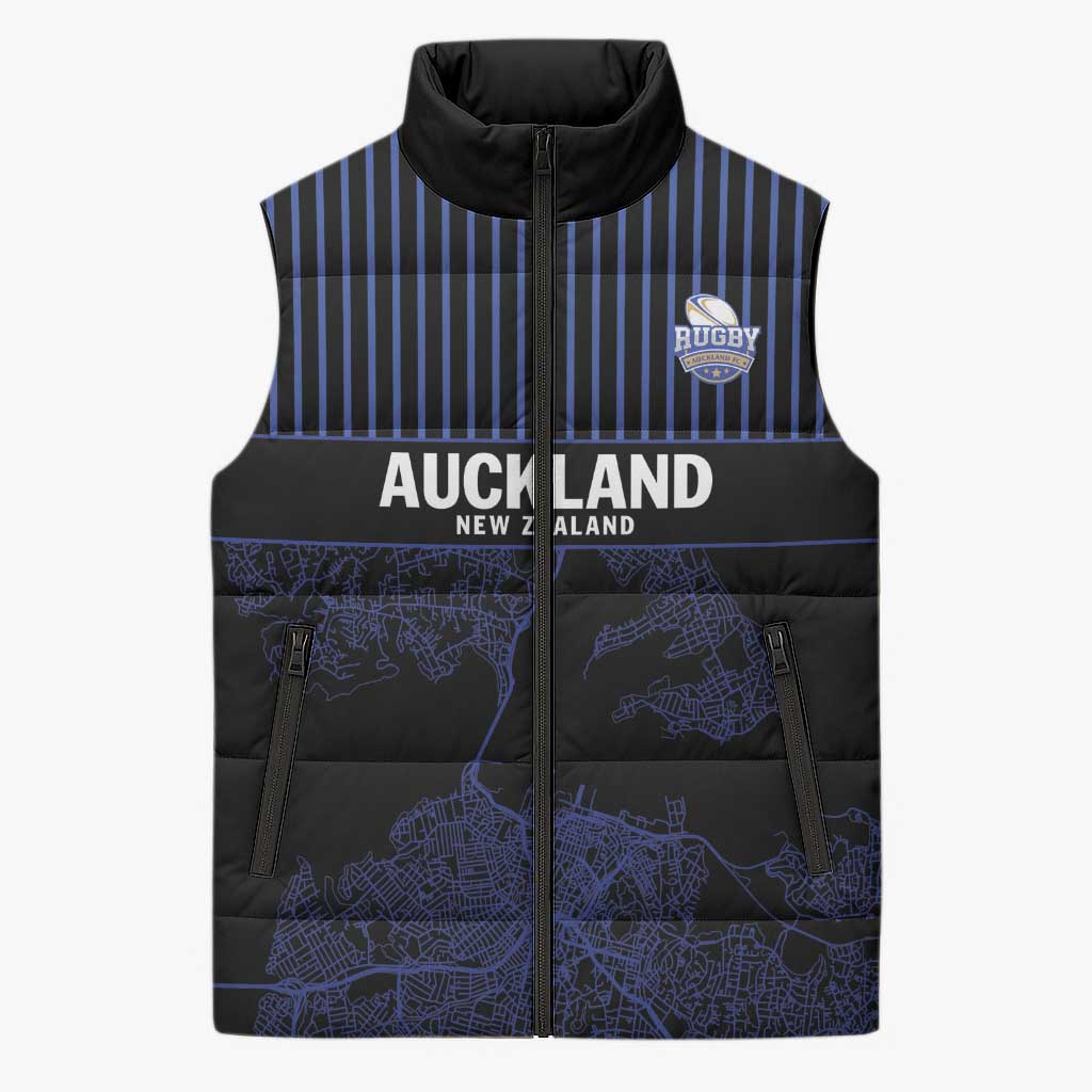 Custom Oceania Football NZ Auckland Sleeveless Puffer Jacket Minimal City Map Style LT9 Unisex Blue - Polynesian Pride