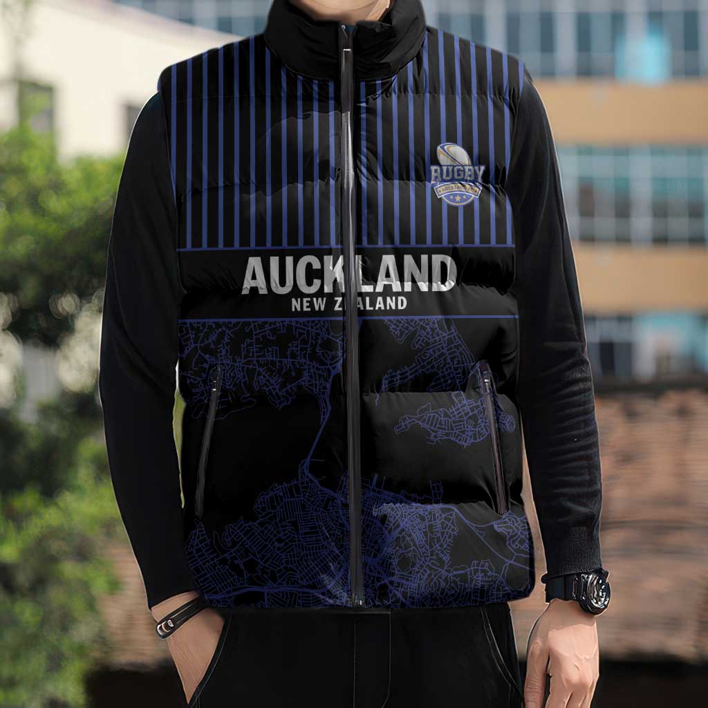 Custom Oceania Football NZ Auckland Sleeveless Puffer Jacket Minimal City Map Style LT9 - Polynesian Pride