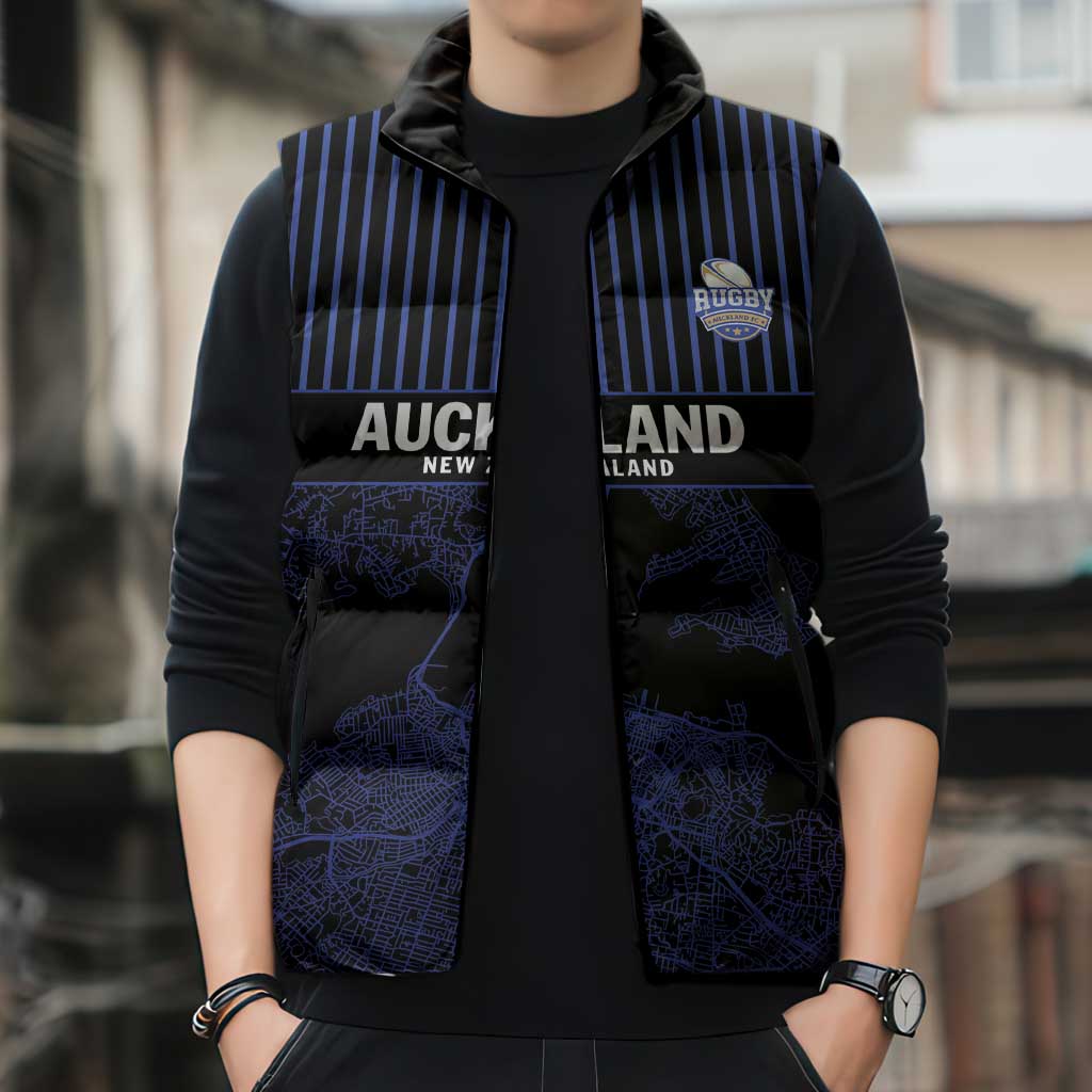 Custom Oceania Football NZ Auckland Sleeveless Puffer Jacket Minimal City Map Style LT9 - Polynesian Pride