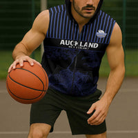 Custom Oceania Football NZ Auckland Sleeveless Zip Hoodie Minimal City Map Style LT9 - Polynesian Pride