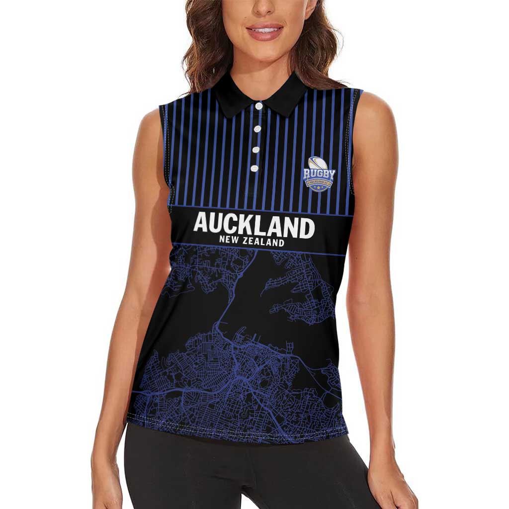 Custom Oceania Football NZ Auckland Women Sleeveless Polo Shirt Minimal City Map Style LT9 - Polynesian Pride