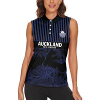 Custom Oceania Football NZ Auckland Women Sleeveless Polo Shirt Minimal City Map Style LT9 - Polynesian Pride