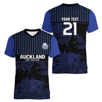 Custom Oceania Football NZ Auckland Women V-Neck T-Shirt Minimal City Map Style LT9 - Polynesian Pride