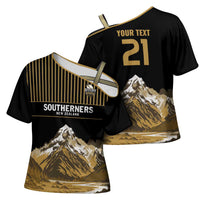 Custom Oceania Football NZ South Island Cross Shoulder Shirt Minimal Mount Cook Silhouette