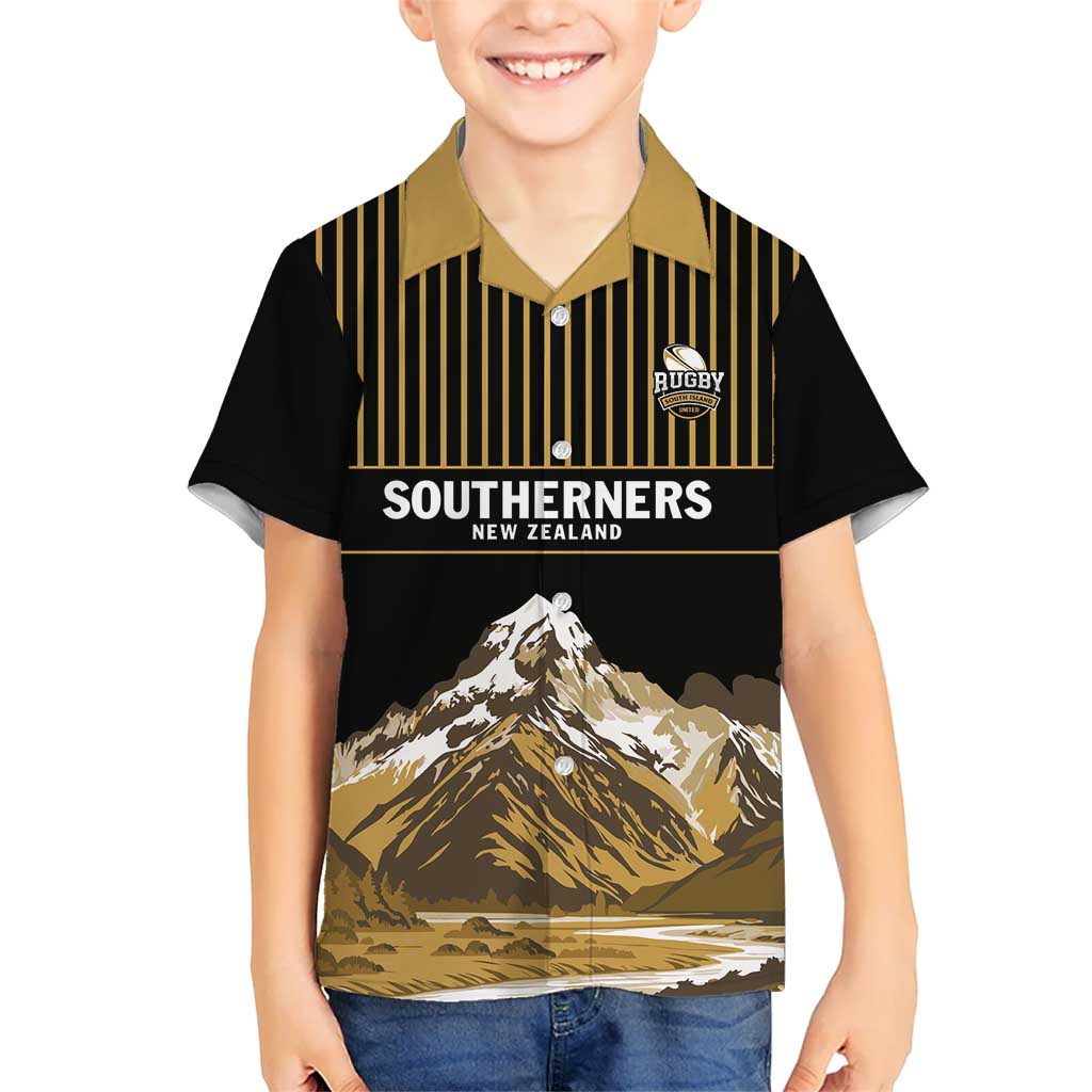Custom Oceania Football NZ South Island Kid Hawaiian Shirt Minimal Mount Cook Silhouette LT9 Kid Black - Polynesian Pride