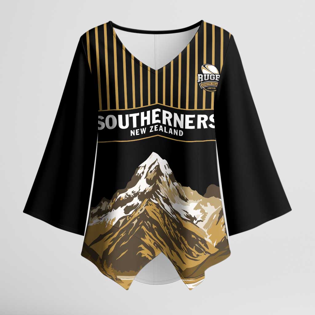 Custom Oceania Football NZ South Island Kimono Sleeve Blouse Minimal Mount Cook Silhouette