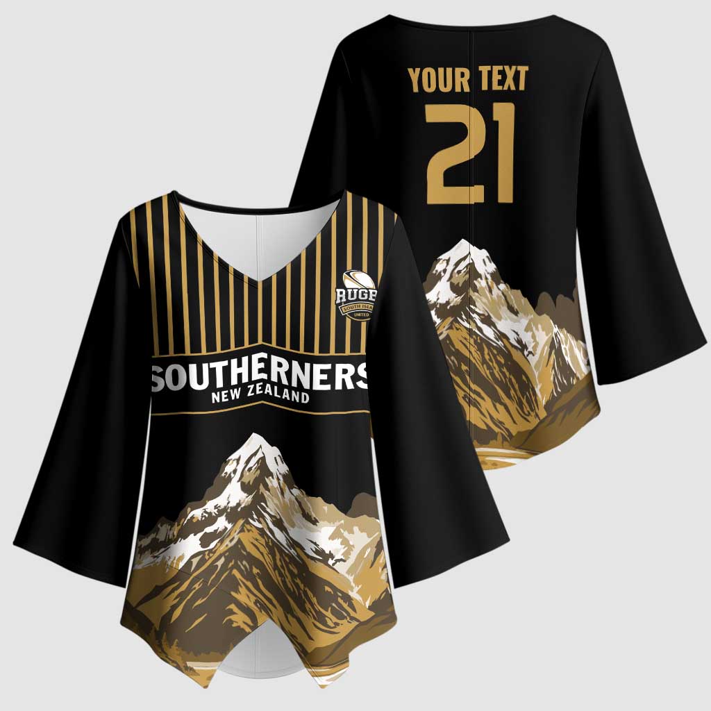 Custom Oceania Football NZ South Island Kimono Sleeve Blouse Minimal Mount Cook Silhouette