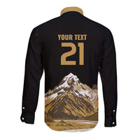 Custom Oceania Football NZ South Island Long Sleeve Button Shirt Minimal Mount Cook Silhouette
