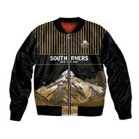 Custom Oceania Football NZ South Island Sleeve Zip Bomber Jacket Minimal Mount Cook Silhouette LT9 Unisex Black - Polynesian Pride