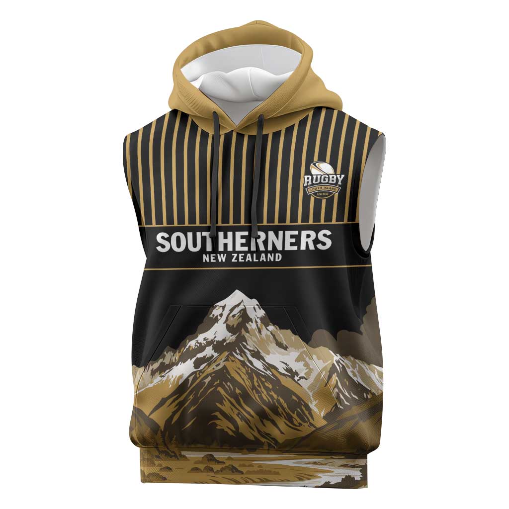 Custom Oceania Football NZ South Island Sleeveless Hoodie Minimal Mount Cook Silhouette LT9 Black - Polynesian Pride