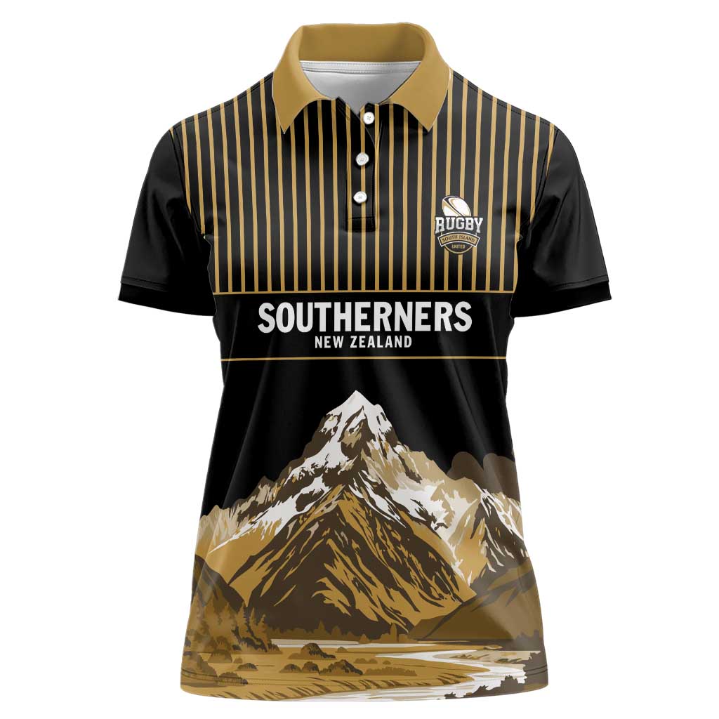 Custom Oceania Football NZ South Island Women Polo Shirt Minimal Mount Cook Silhouette LT9 Female Black - Polynesian Pride