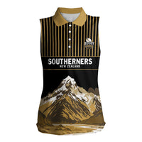 Custom Oceania Football NZ South Island Women Sleeveless Polo Shirt Minimal Mount Cook Silhouette LT9 Female Black - Polynesian Pride
