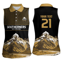 Custom Oceania Football NZ South Island Women Sleeveless Polo Shirt Minimal Mount Cook Silhouette LT9 - Polynesian Pride