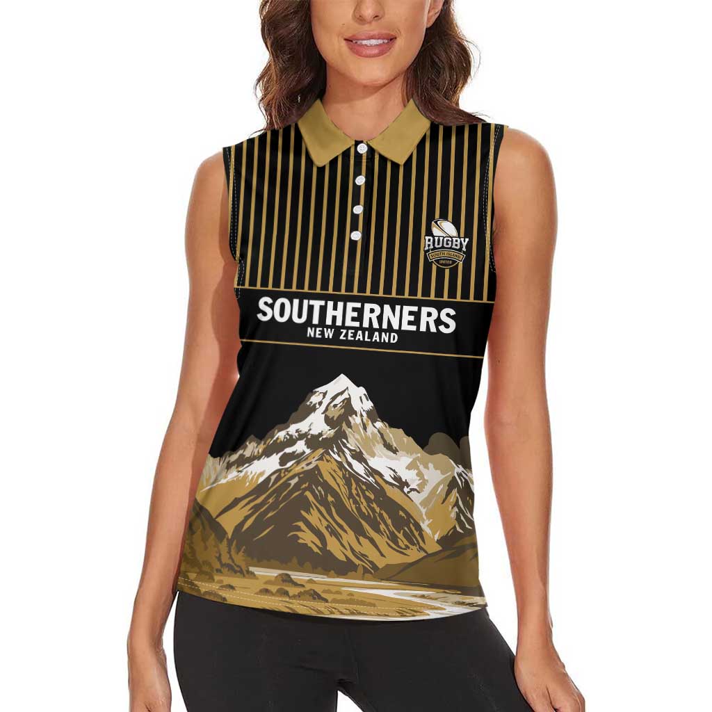 Custom Oceania Football NZ South Island Women Sleeveless Polo Shirt Minimal Mount Cook Silhouette LT9 - Polynesian Pride