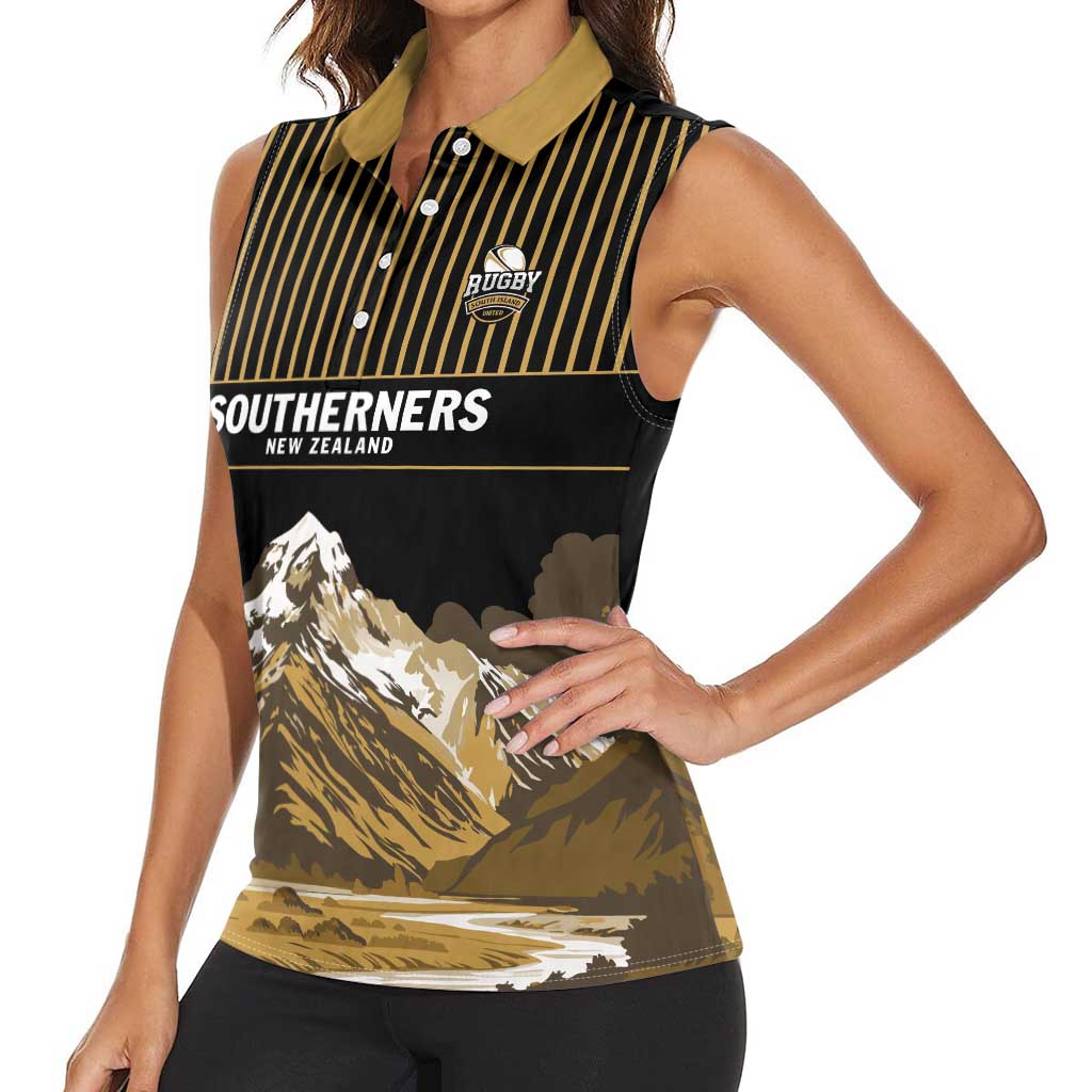 Custom Oceania Football NZ South Island Women Sleeveless Polo Shirt Minimal Mount Cook Silhouette LT9 - Polynesian Pride
