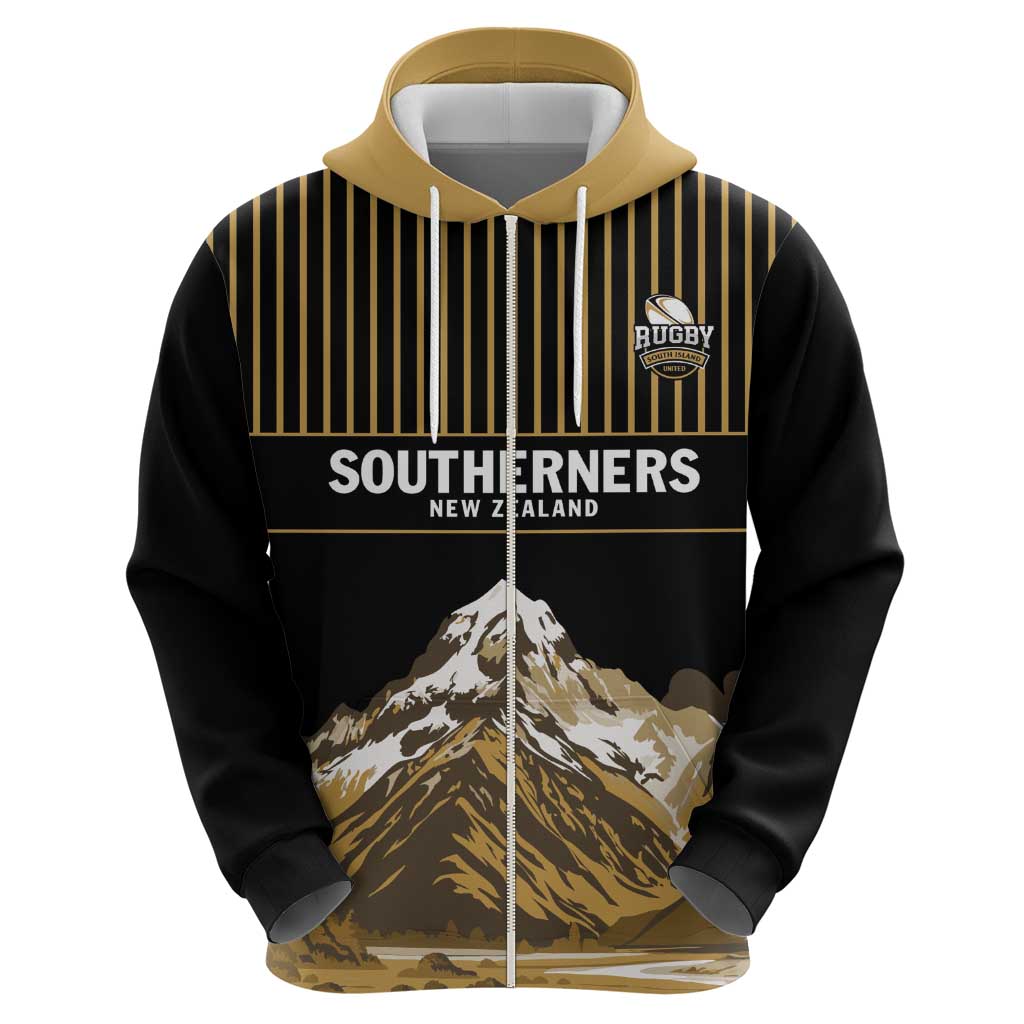Custom Oceania Football NZ South Island Zip Hoodie Minimal Mount Cook Silhouette