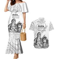 Aroha Maori Language Couples Matching Mermaid Dress and Hawaiian Shirt Te Reo Maori Inspired Art LT9 white - Polynesian Pride