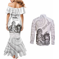 Aroha Maori Language Couples Matching Mermaid Dress and Long Sleeve Button Shirt Te Reo Maori Inspired Art LT9 - Polynesian Pride