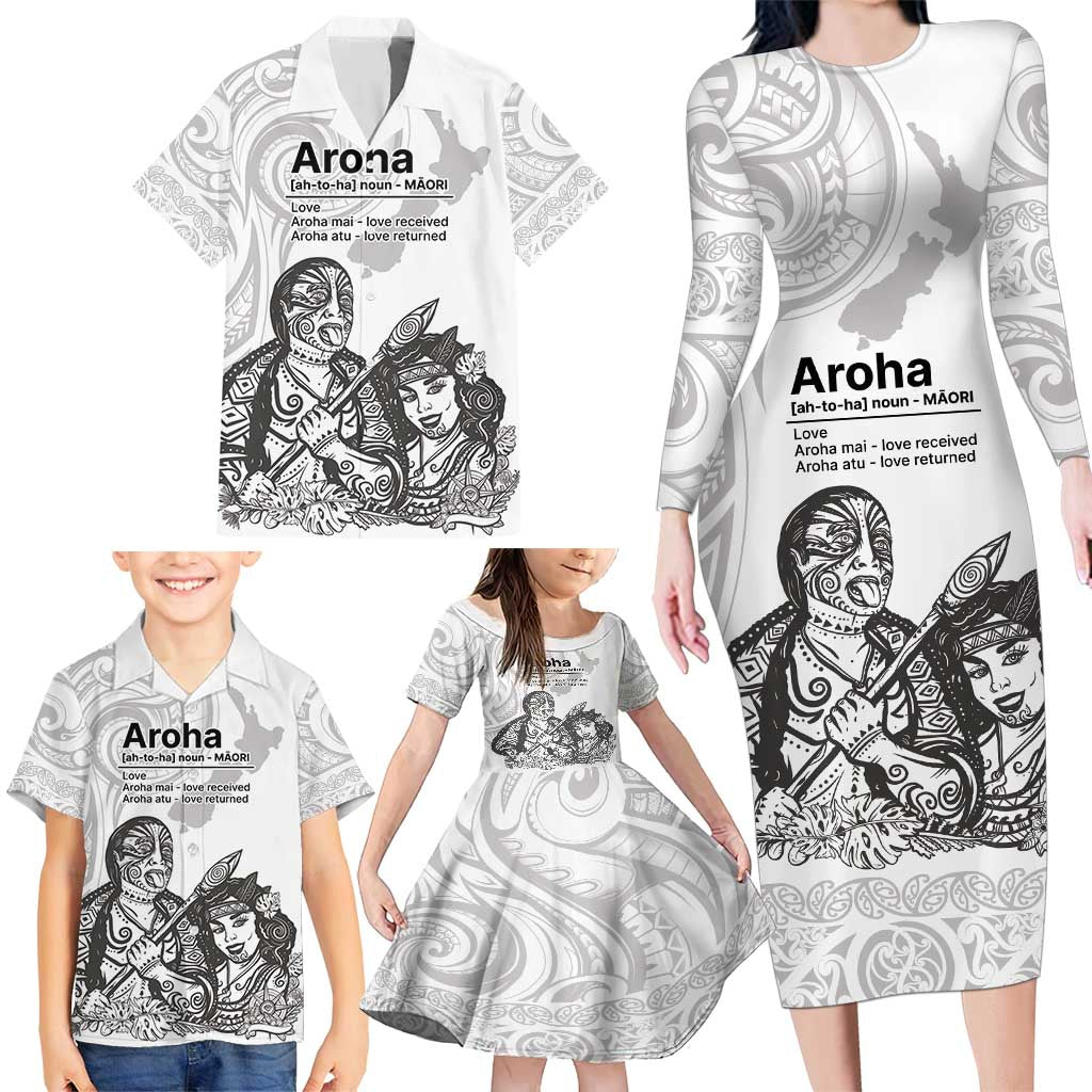 Aroha Maori Language Family Matching Long Sleeve Bodycon Dress and Hawaiian Shirt Te Reo Maori Inspired Art LT9 - Polynesian Pride