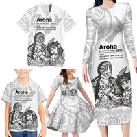 Aroha Maori Language Family Matching Long Sleeve Bodycon Dress and Hawaiian Shirt Te Reo Maori Inspired Art LT9 - Polynesian Pride