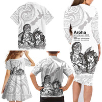 Aroha Maori Language Family Matching Long Sleeve Bodycon Dress and Hawaiian Shirt Te Reo Maori Inspired Art LT9 - Polynesian Pride