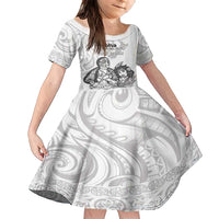 Aroha Maori Language Family Matching Off Shoulder Short Dress and Hawaiian Shirt Te Reo Maori Inspired Art LT9 Daughter's Dress white - Polynesian Pride