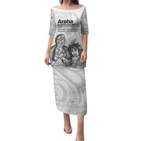 Aroha Maori Language Family Matching Puletasi and Hawaiian Shirt Te Reo Maori Inspired Art LT9 Mom's Dress white - Polynesian Pride