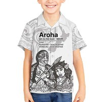 Aroha Maori Language Family Matching Summer Maxi Dress and Hawaiian Shirt Te Reo Maori Inspired Art LT9 Son's Shirt white - Polynesian Pride