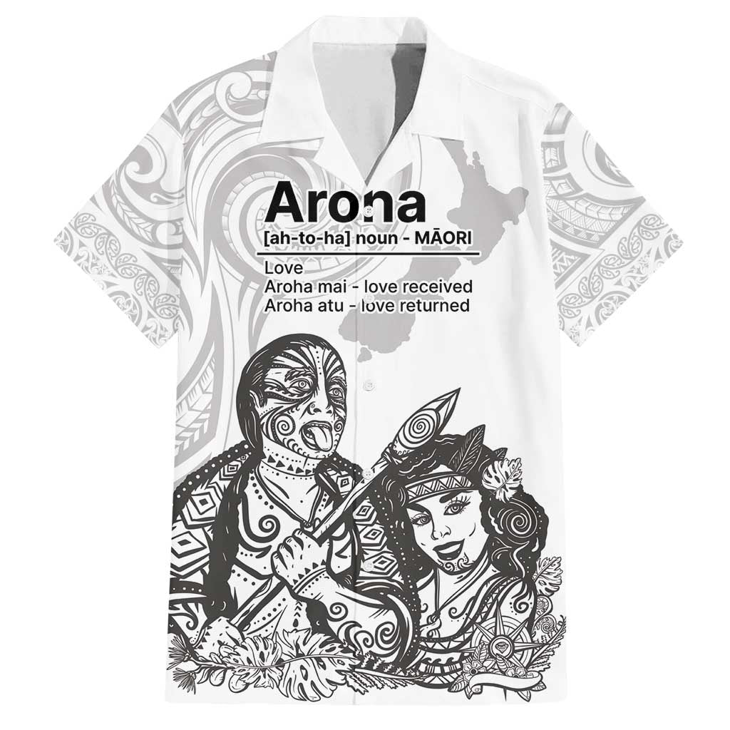 Aroha Maori Language Family Matching Tank Maxi Dress and Hawaiian Shirt Te Reo Maori Inspired Art LT9 Dad's Shirt - Short Sleeve white - Polynesian Pride