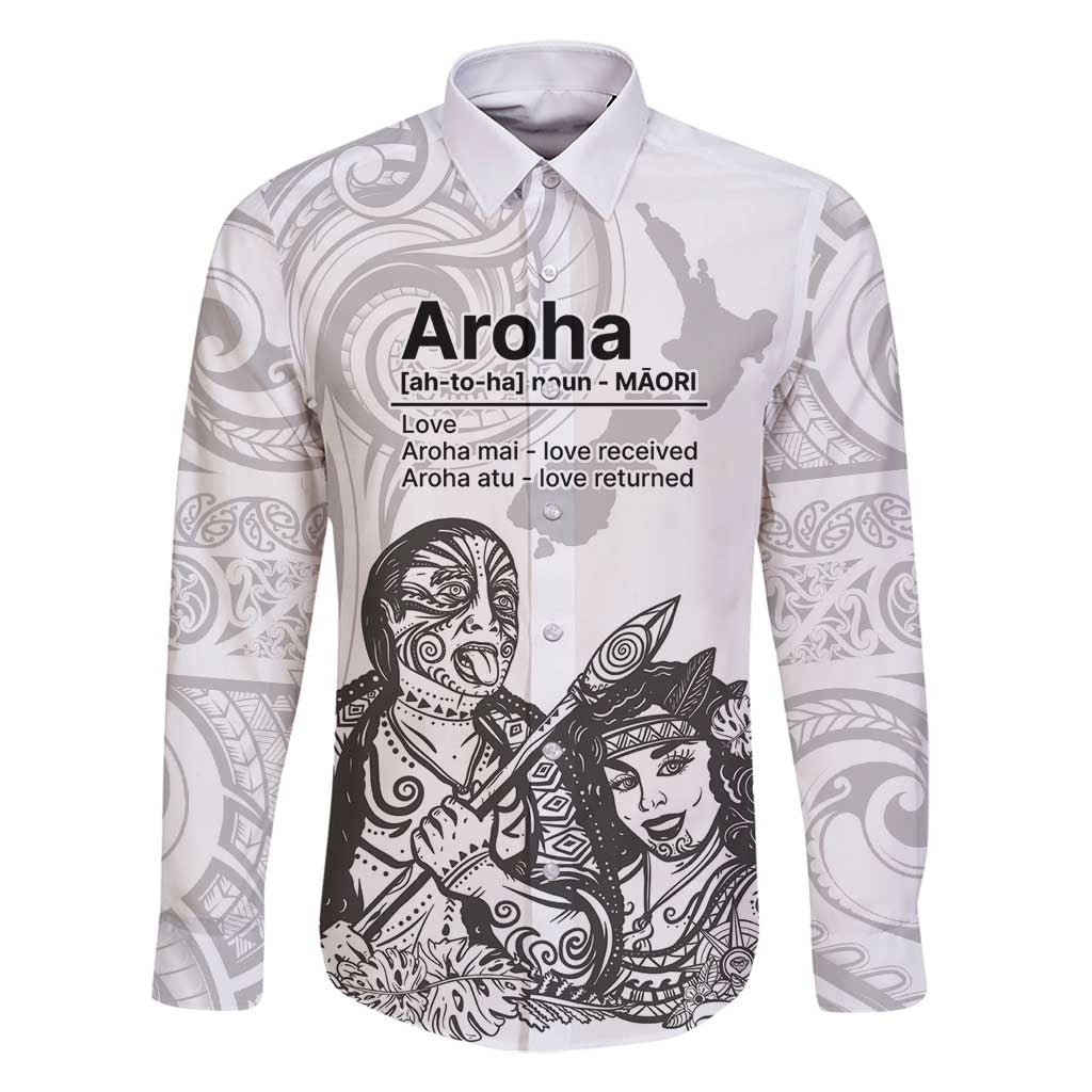 Aroha Maori Language Family Matching Tank Maxi Dress and Hawaiian Shirt Te Reo Maori Inspired Art LT9 Dad's Shirt - Long Sleeve white - Polynesian Pride