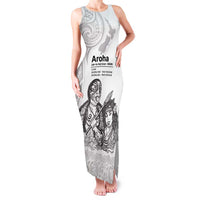 Aroha Maori Language Family Matching Tank Maxi Dress and Hawaiian Shirt Te Reo Maori Inspired Art LT9 Mom's Dress white - Polynesian Pride