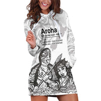 Aroha Maori Language Hoodie Dress Te Reo Maori Inspired Art LT9 white - Polynesian Pride