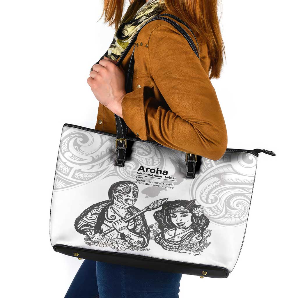 Aroha Maori Language Leather Tote Bag Te Reo Maori Inspired Art LT9 white - Polynesian Pride