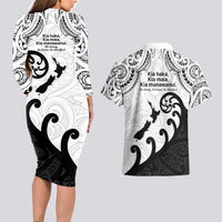 Kia Haka Maori language Couples Matching Long Sleeve Bodycon Dress and Hawaiian Shirt Te Reo Maori Inspired Art LT9 - Polynesian Pride