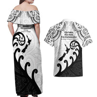 Kia Haka Maori language Couples Matching Off Shoulder Maxi Dress and Hawaiian Shirt Te Reo Maori Inspired Art LT9 - Polynesian Pride